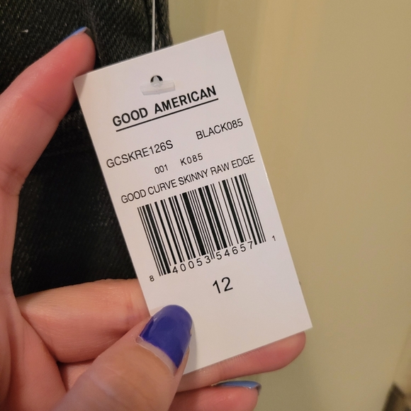 Good American Good Curve Black Distressed Fray Hem Skinny Jeans Size 12 / 31 - Picture 4 of 9